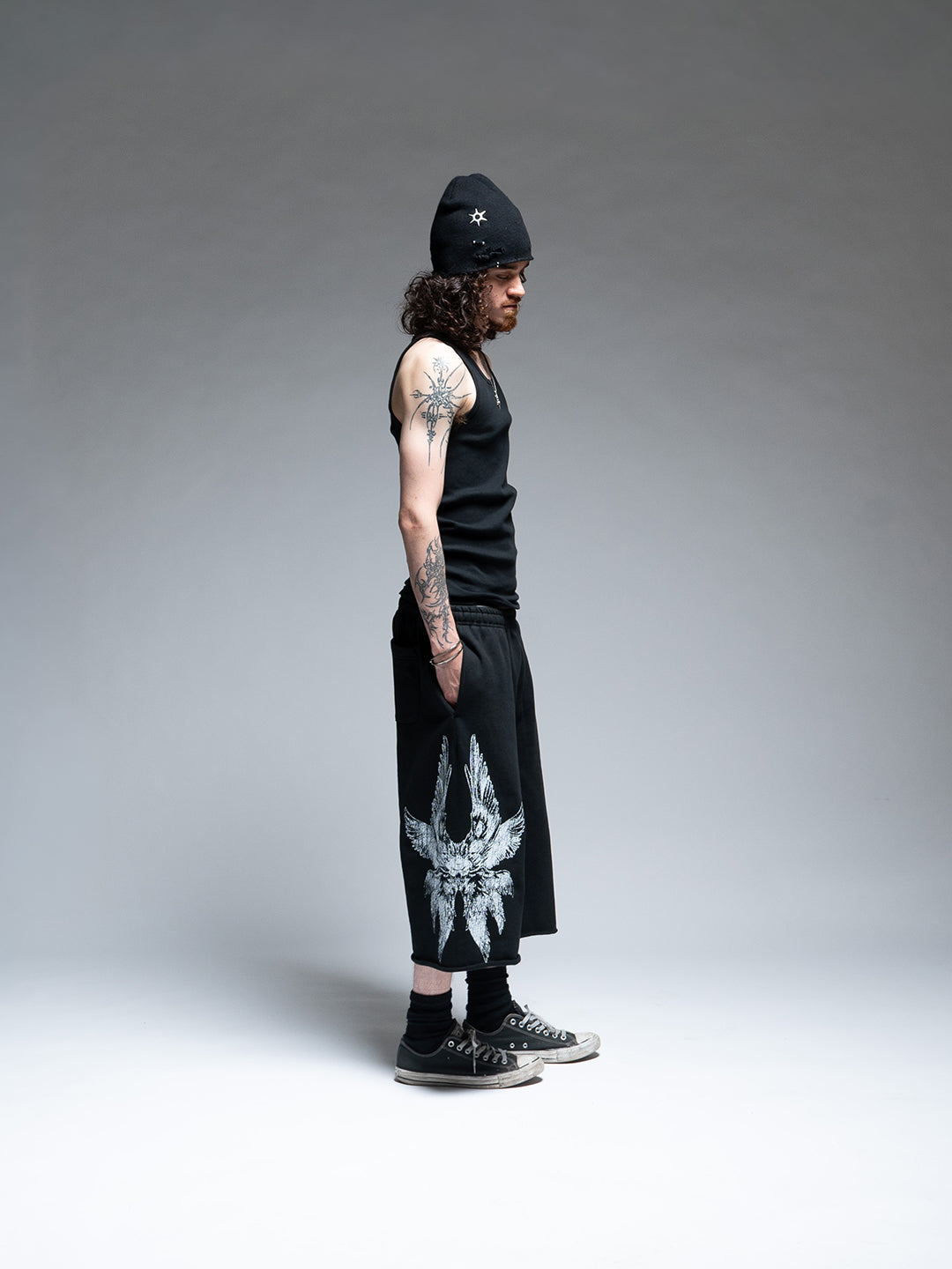 "SERAPH" BAGGY SWEAT SHORTS (BLACK)