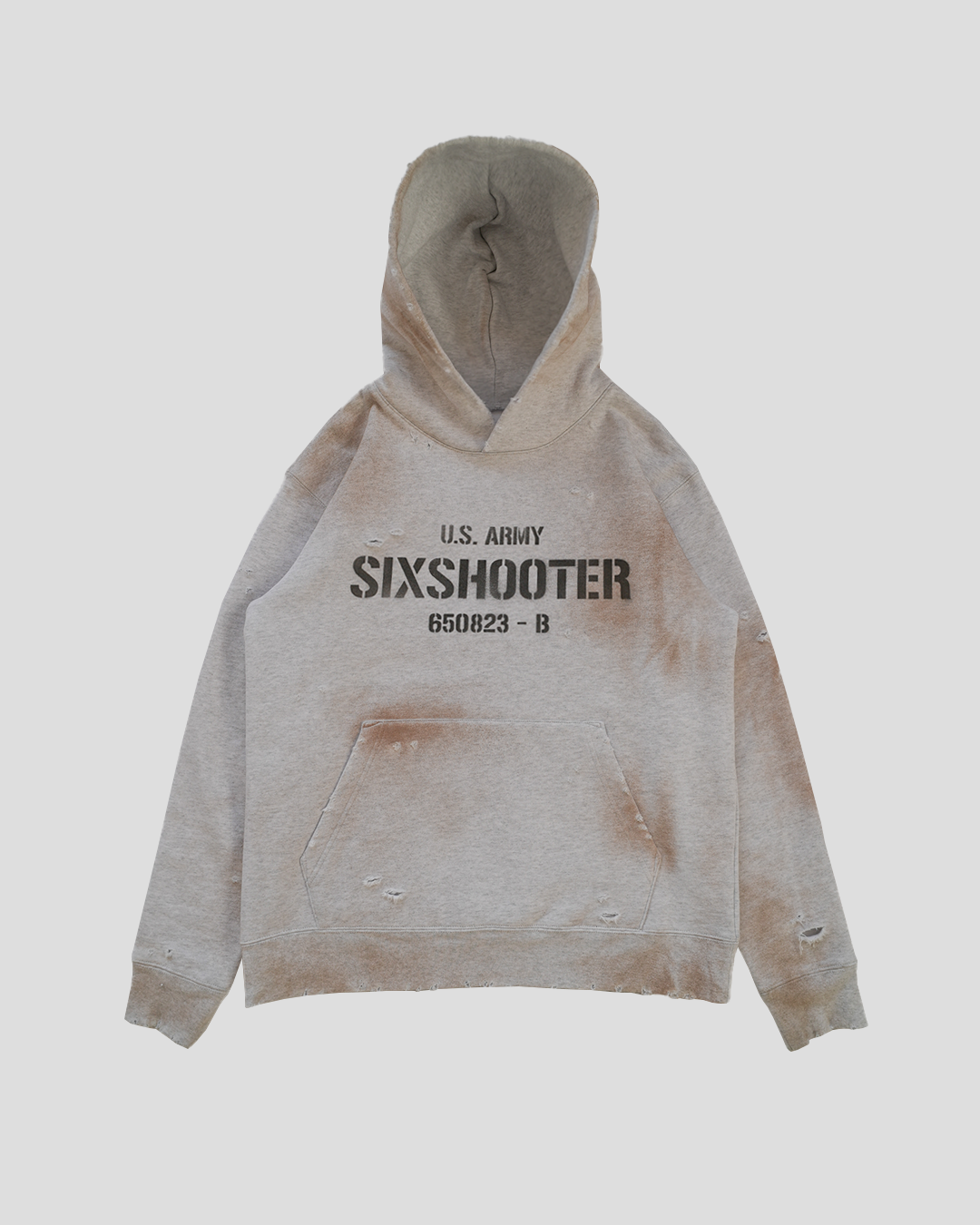 (Dirty Grey) "MUNITIONS" Distressed Hoodie