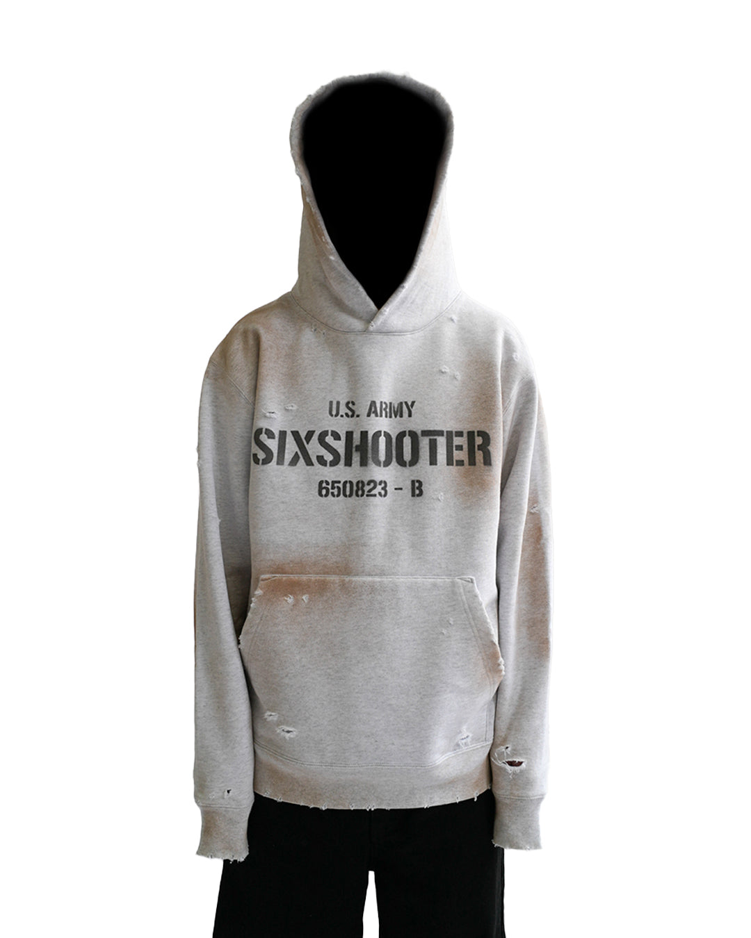 (Dirty Grey) "MUNITIONS" Distressed Hoodie