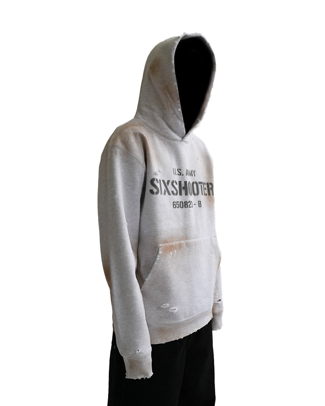 (Dirty Grey) "MUNITIONS" Distressed Hoodie